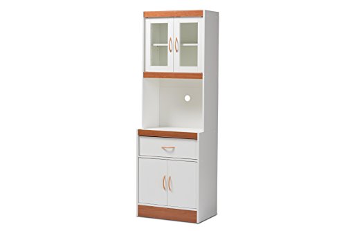 Baxton Studio Laurel Kitchen Cabinet, White/Cherry Brown