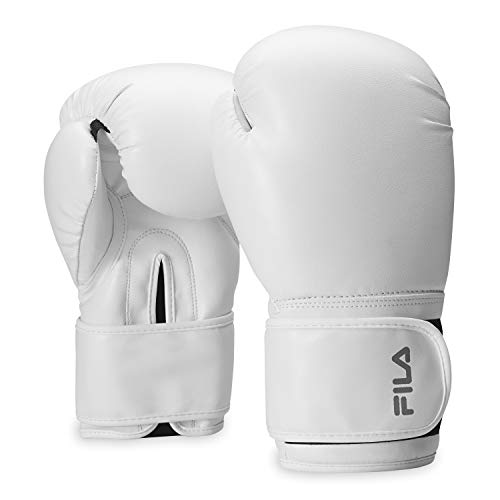 FILA Accessories Boxing Gloves for Men & Women - Kickboxing, Heavy Bag Punching Mitts, MMA, Muay Thai, Sparring Pro Training Equipment (10 oz, Classic, White)