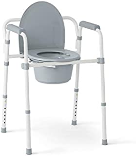 Medline 3-in-1 Steel Folding Bedside Commode, Commode Chair for Toilet is Height Adjustable, Can be Used as Raised Toilet, Supports 350 lbs