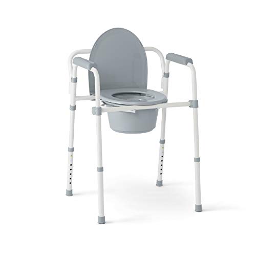 Medline 3-in-1 Steel Folding Bedside Commode, Commode Chair for Toilet is Height Adjustable, Can be Used as Raised Toilet, Supports 350 lbs