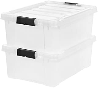 IRIS USA, Inc. 11.75 Gallon Store-it-All Heavy Duty Stackable Utility Tote, Clear with Black Buckle (586521)