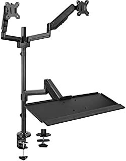 VIVO Black Dual Monitor Sit-Stand Height Adjustable Workstation, Standing Desk Mount with Pneumatic Spring, Holds 2 Screens up to 32 inches STAND-SIT2B