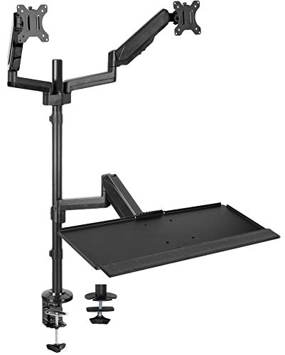 VIVO Black Dual Monitor Sit-Stand Height Adjustable Workstation, Standing Desk Mount with Pneumatic Spring, Holds 2 Screens up to 32 inches STAND-SIT2B