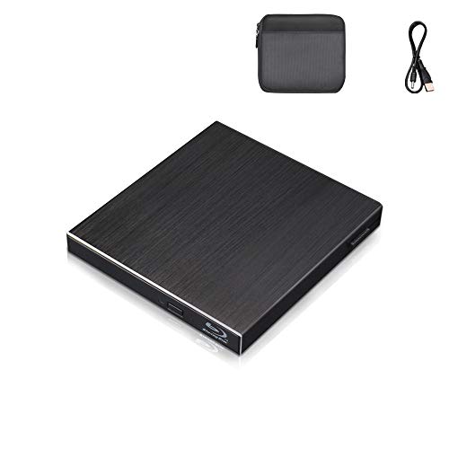 Blu Ray External 3D Drive, USB 3.0 & Type C Optical Blu Ray Portable Aluminum Slim Disk Player Reader for Windows XP/7/8/10, MacOS, Linux for MacBook, Laptop, Desktop (Black)