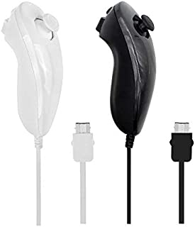 ZOTAIN 2 Pack Wii Nunchuk Controllers Compatible for Nintendo Wii & Wii U Video Game Gamepads (Black/White)