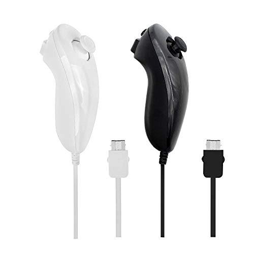 ZOTAIN 2 Pack Wii Nunchuk Controllers Compatible for Nintendo Wii & Wii U Video Game Gamepads (Black/White)