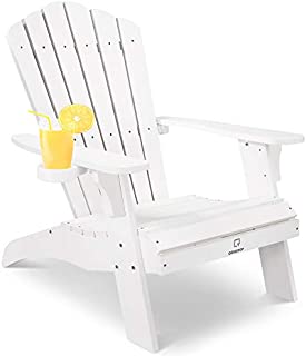 OT QOMOTOP Oversized Poly Lumber Adirondack Chair with Cup Holder, Fade-Resistant Lounge Chair with 350lbs Duty Rating, All-Weather Chair for Fire Pit & Garden, 38L 30.25W 41.5H (White)