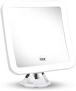 2021 Upgraded 10x Magnifying Lighted Makeup Mirror with Natural White LED Lights, 360°Swivel Portable Cordless Makeup Mirrors with Locking Suction Base for Home Bathroom Shower and Travel