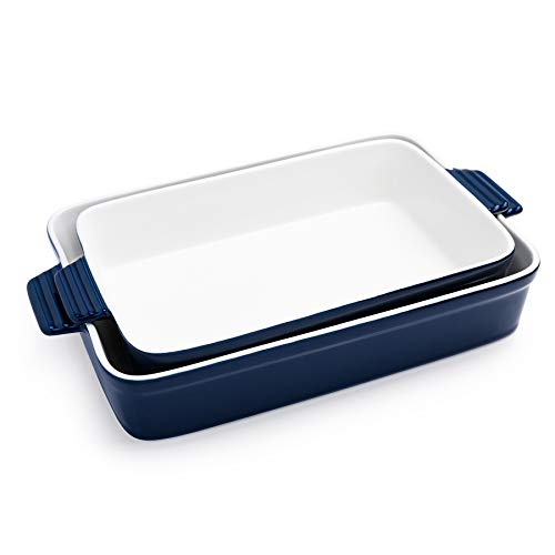 Sweese 520.203 Porcelain Baking Dishes, Non-stick Lasagna Pans, Large Rectangular Baking Pan set, Casserole Dishes, Set of 2, Navy