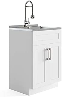 SIMPLIHOME Hennessy Contemporary 24 inch Deluxe Laundry Cabinet with Faucet and Stainless Steel Sink