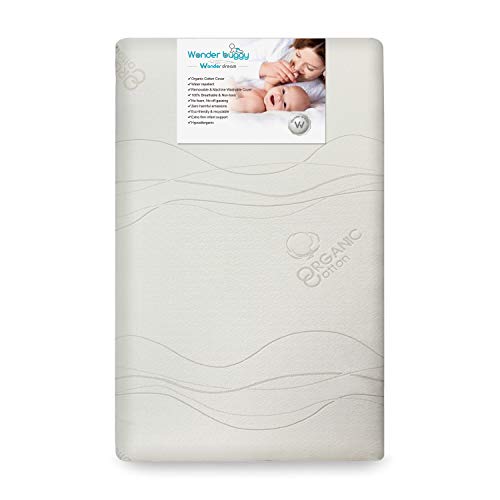 Wonder Dream Mini Crib Mattress, Organic Cotton, 100% Breathable, Non Toxic, No VOC's, Water Repellent, Hypoallergenic