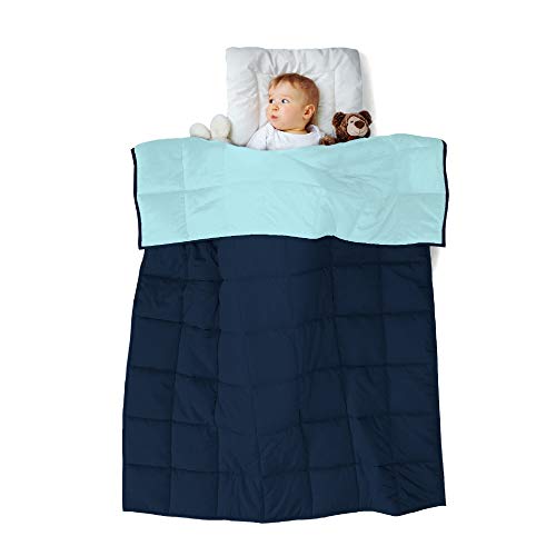 Weighted Blanket Toddler Boy/Girls Reversible Cooling Heavy Blanket Super Soft Microfiber Material with Premium Glass Beads(Navy Blue/Light Blue, 36''x48'' 3lbs)