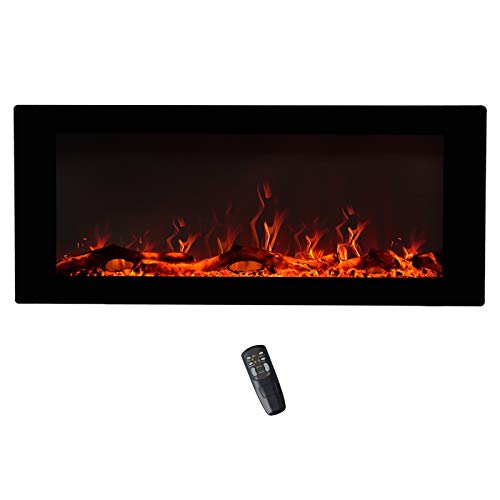 FLAME&SHADE 42 Inch Wide Electric Fireplace, Wall Mounted or Freestanding Portable Room Heater with Infrared Remote, 1500/750w