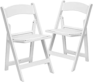 Flash Furniture HERCULES Series Folding Chairs with Padded Seats | Set of 2 White Resin Folding Chair with Vinyl Padded Seat