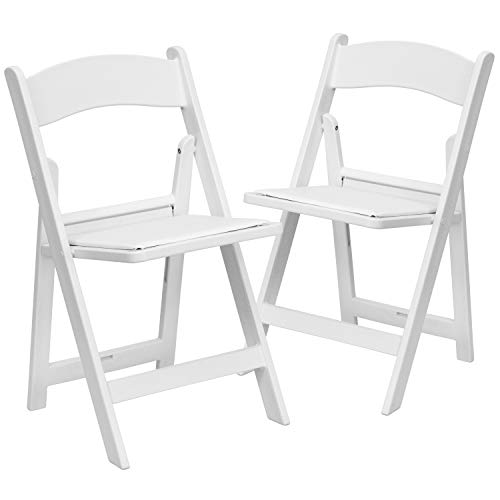 Flash Furniture HERCULES Series Folding Chairs with Padded Seats | Set of 2 White Resin Folding Chair with Vinyl Padded Seat