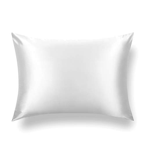 Tafts 22mm 100% Pure Mulberry Silk Pillowcase for Hair and Skin, Hypoallergenic, Both Sides Grade 6A Long Fiber Natural Silk Pillow Case, Concealed Zipper, Queen 20x30 inch, Cool White