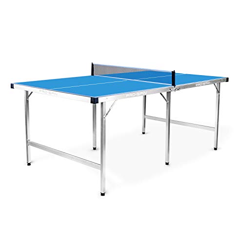 PRO SPIN Mid-Size Ping Pong Table Foldable & 100% Pre-Assembled | Table Tennis Table for Small Spaces | Portable Table with Ping Pong Net for Indoor & Outdoor Games | Water-Resistant & Weatherproof