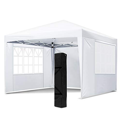 OKVAC 10x10 FT Pop Up Canopy Tent, Portable Commercial Instant Shelter, Adjustable Height Outdoor Event Gazebos with 4 Removable Sidewalls and Carry Bag, for Wedding, Beach, Party, Picnic (White)