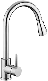 Kitchen Sink Faucet, Kitchen Faucet Stainless Steel with Pull Down Sprayer Brushed Nickel Commercial Modern High arc Single Handle Single Hole Pull Out Kitchen Faucets for Bar Laundry rv Utility Sink