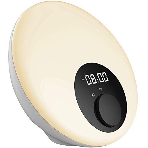 Wake-Up Light Alarm Clock with Sunrise Simulation - Bluetooth Enabled, USB Port for Phone Charging, Color Change Mode, 6 Alarms, Snooze Function, Sleep Mode, Night Light for Perfect Bedroom Light