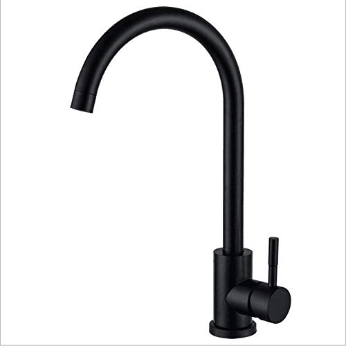 Kitchen Sink Faucet Basin Mixer Tap Bathroom Faucets with US Standard Fitting Single Handle Brass Swivel Spout 304 Stainless Steel Black Kitchen Hot and Cold Faucet Paint Black Faucet Rotary Faucet