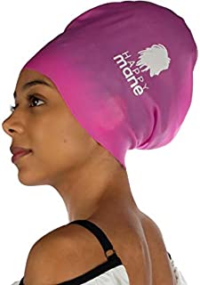 Happy Mane Silicone Swim Cap for Braids and Dreadlocks - Keeps Your Hair Dry While Swimming and Bathing with Long Hair, Extensions, Curly Hair - Extra Large Shower Cap for Women Men Kids (Pink, L)