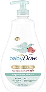 Baby Dove Sensitive Skin Care Baby Wash For Baby Bath Time Fragrance Free Moisture Fragrance Free and Hypoallergenic, Washes Away Bacteria 20 oz