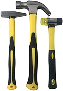 Benchmark - 3 Piece Hammer Set; 16 OZ. Claw Hammer, Tack Hammer; Rubber Mallet (Double SIded); Shock Absorbing Rubber Grips, Durable Fiberglass Handles And Polished Steel Heads