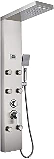 ROVOGO 6 Body Jets Shower Panel System with Rainfall Waterfall Shower Head and Handheld, Shower Tower Column with Temperature Display in Brushed Stainless Steel