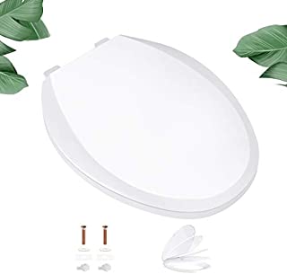 Elongated Toilet Seat, TACKLIFE DBTS03S Quiet Close Toilet Seat with Two Sets of Washers for Easy Installation, White Toilet Seat Elongated with Non-slip Seat Bumpers, PP Material Toilet Seat