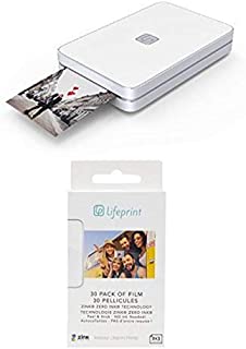 Lifeprint 2x3 Portable Photo AND Video Printer for iPhone and Android. Make Your Photos Come To Life w/ Augmented Reality, White with Zero Ink Sticky Backed Film (30 pack)