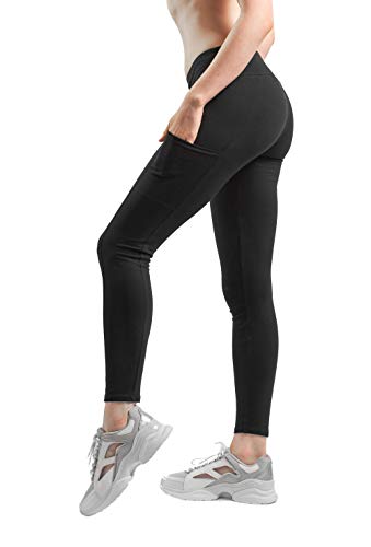 Sheebo Womens Cotton Spandex Basic Full Length Classic Pockets Leggings Pants (Black, Small)