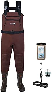 HISEA Neoprene Fishing Chest Waders for Men with Boots Cleated Bootfoot Waterproof Mens Womens Waders Fishing & Hunting Waders-Green and Brown