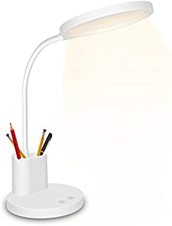 LED Desk Lamp,Golspark Touch Control Desk Lamp 3 Color Modes with Stepless Dimmable,360°Flexible Desk Lamp with USB Charging Port Pen Holder,Rechargeable White Desk Lamp for Students,Dorm Reading