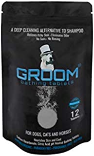 GROOM - Bathe your Dog in ONLY 5 minutes Eliminates Odor Instantly Relieves Itch Instantly Natural Hypoallergenic Dog Shampoo, pH Neutral, No Suds, No Chemicals, No Tears For all Pets, Dogs, Puppies, Cats & Horses. 12-pack bathing tablets