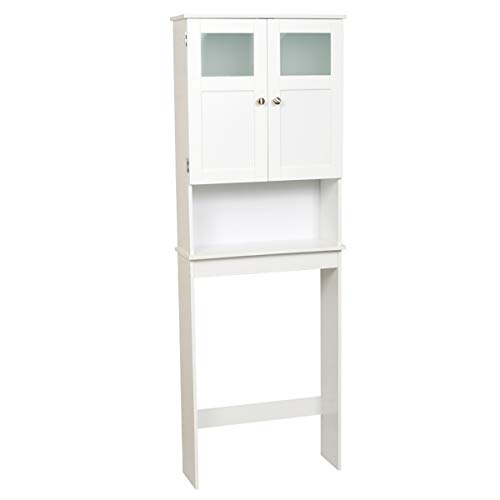 Zenna Home 9819WWBB Over The Toilet Bathroom Spacesaver, Bathroom Storage with Glass Windows, White