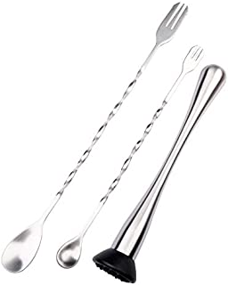 Qunqi 9 Inch Stainless Steel Cocktail Muddler Mixed Spoon Professional Grade Bar Tool Make Perfect Mojitos Mint Juleps Fruit Drink