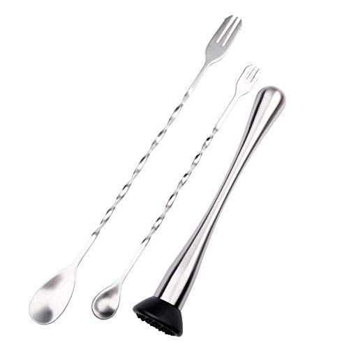 Qunqi 9 Inch Stainless Steel Cocktail Muddler Mixed Spoon Professional Grade Bar Tool Make Perfect Mojitos Mint Juleps Fruit Drink