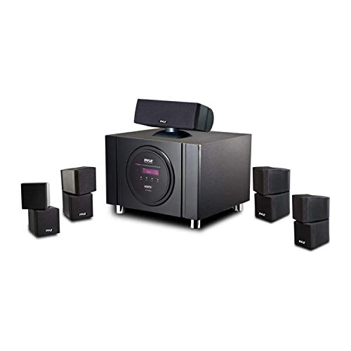 5.1 Channel Home Theater Speaker System - 300W Bluetooth Surround Sound Audio Stereo Power Receiver Box Set w/ Built-in Subwoofer, 5 Speakers, Remote, FM Radio, RCA - Pyle PT589BT,Black