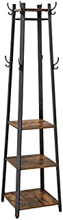 VASAGLE Coat Rack, Coat Stand with 3 Shelves, Hall Trees Free Standing with Hooks for Scarves, Bags and Umbrellas, Steel Frame, Industrial Style, Rustic Brown and Black ULCR80X