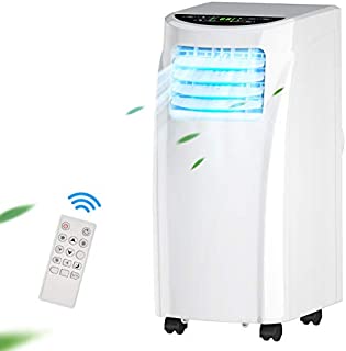 COSTWAY Portable Air Conditioner, 8000 BTU Air Conditioner Unit with Remote Control Dehumidifier Function Window Wall Mount, 4 Caster Wheel, Sleep Mode and 2 Fan Speed