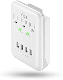 KMC 3-Outlet Wall Mount Surge Protector 900 Joules with 4.8 AMP USB Charging Ports, 4 USB Charging Ports and 1 Phone Holders for Home, School, Office, ETL Certified