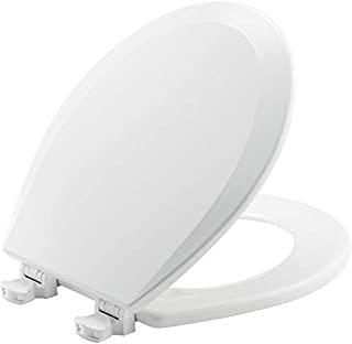 BEMIS 500EC 390 Toilet Seat with Easy Clean & Change Hinges, ROUND, Durable Enameled Wood, Cotton White