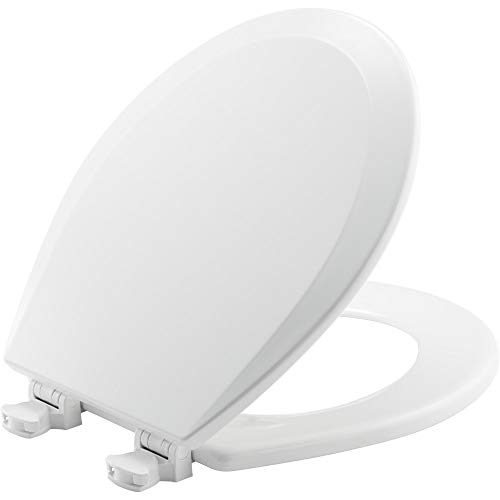 BEMIS 500EC 390 Toilet Seat with Easy Clean & Change Hinges, ROUND, Durable Enameled Wood, Cotton White