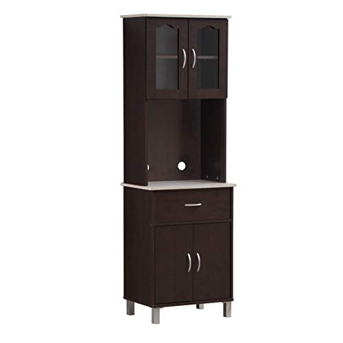 Hodedah Top and Bottom Enclosed Kitchen Cabinet, Chocolate-Grey