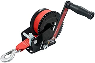 TYT New 1200 lb. Load Capacity Trailer Winch, Hand Crank Strap Gear Winch with 26 ft Red Strap and Heavy Duty Hook, Manual Operated Two-Way Ratchet ATV Boat Trailer Marine(Black Winch and Red Strap)