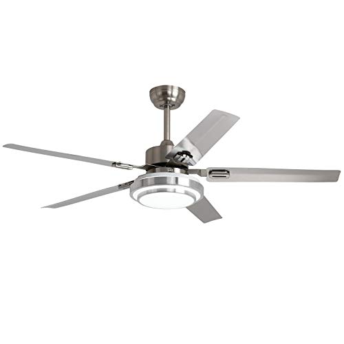 Ceiling Fan with Light and Remote - 52 Inch Brushed Nickel Stainless Steel Quiet Reversible Motor and Fan Blades, Dimmable LED Light Kit for Indoor Home Decor