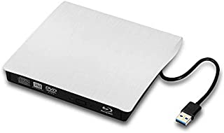 External Blu Ray DVD Drive Portable USB 3.0 CD 3D Blu-Ray Player Burner BD-ROM Reader for Mac, Windows 10, Laptop, PC (White)