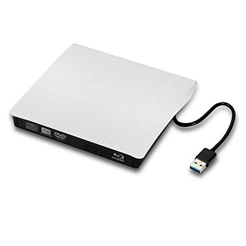 External Blu Ray DVD Drive Portable USB 3.0 CD 3D Blu-Ray Player Burner BD-ROM Reader for Mac, Windows 10, Laptop, PC (White)