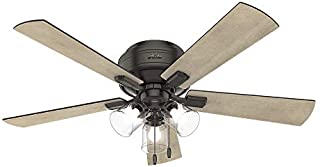 HUNTER 54208 Crestfield Indoor Low Profile Ceiling Fan with LED Light and Pull Chain Control, 52